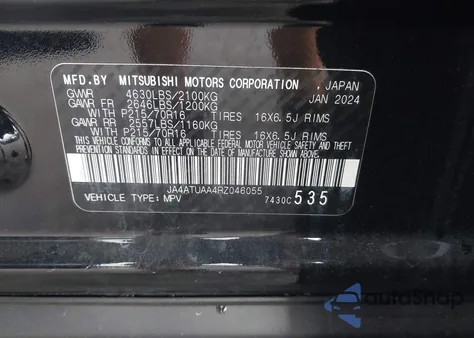 2024 Mitsubishi Eclipse Cross Es S-Awc z USA, uszkodzony, nr VIN JA4ATUAA4RZ046055